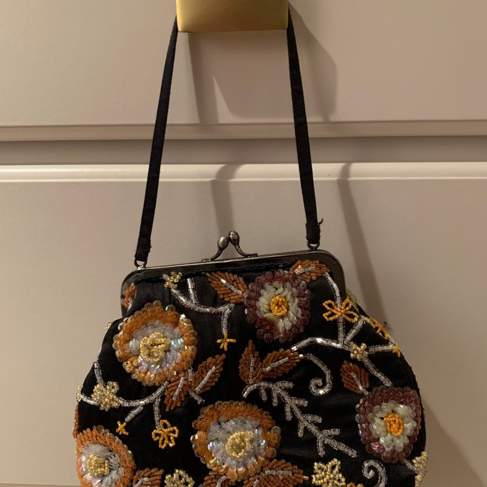 Santi Beaded satin Evening bag clutch purse